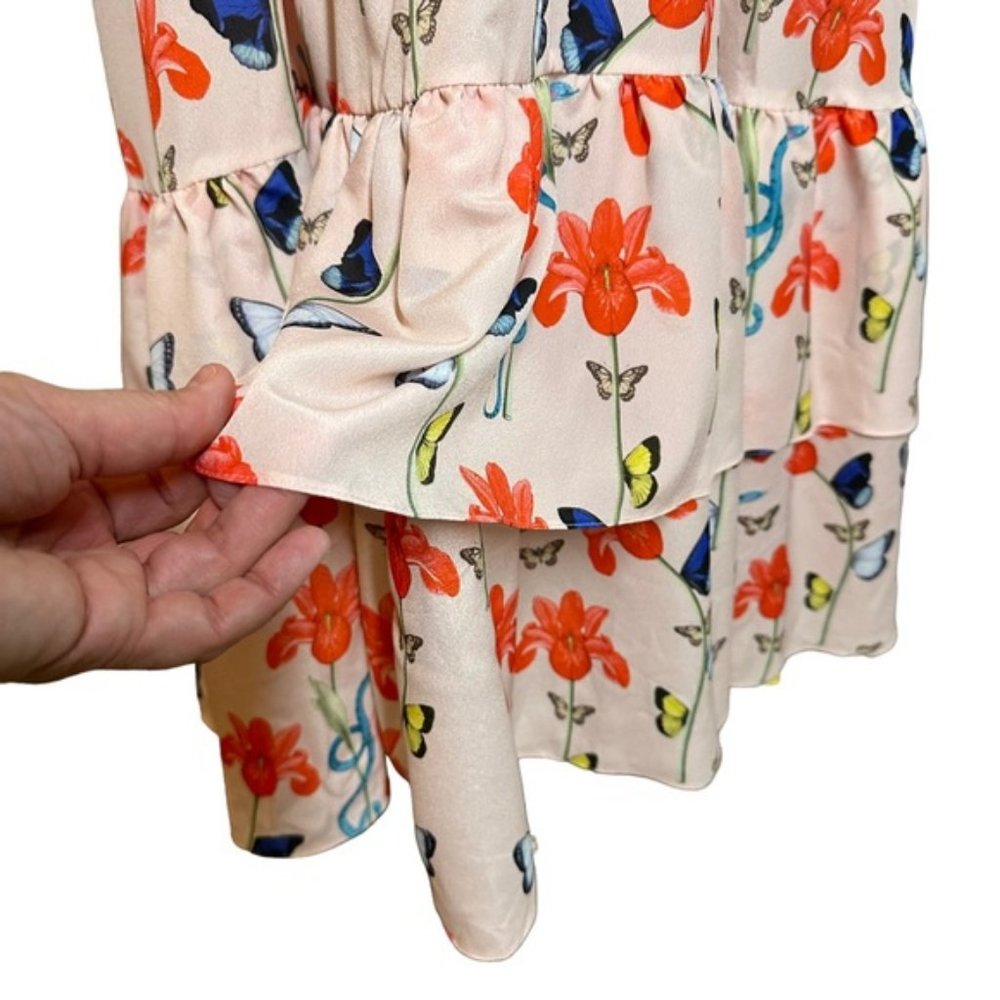 BORGO DE NOR Women's Pink Butterfly Print Ruffle Maxi Dress Size 12 - Picture 7 of 15